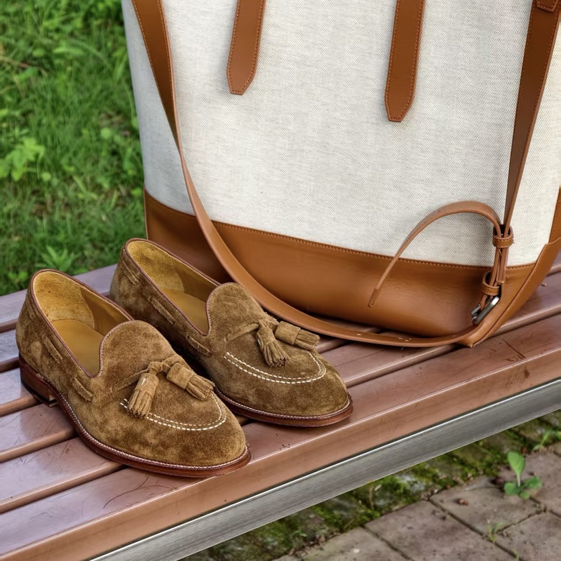 Yasheng Axen Handmade Goodyear British Cfs Repello Cowhide Tassel Loafers, Same Style as Alden with Leather Soles