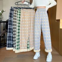 Fashion Warm Plush Pants Lamb Fleece Thick Plaid Women