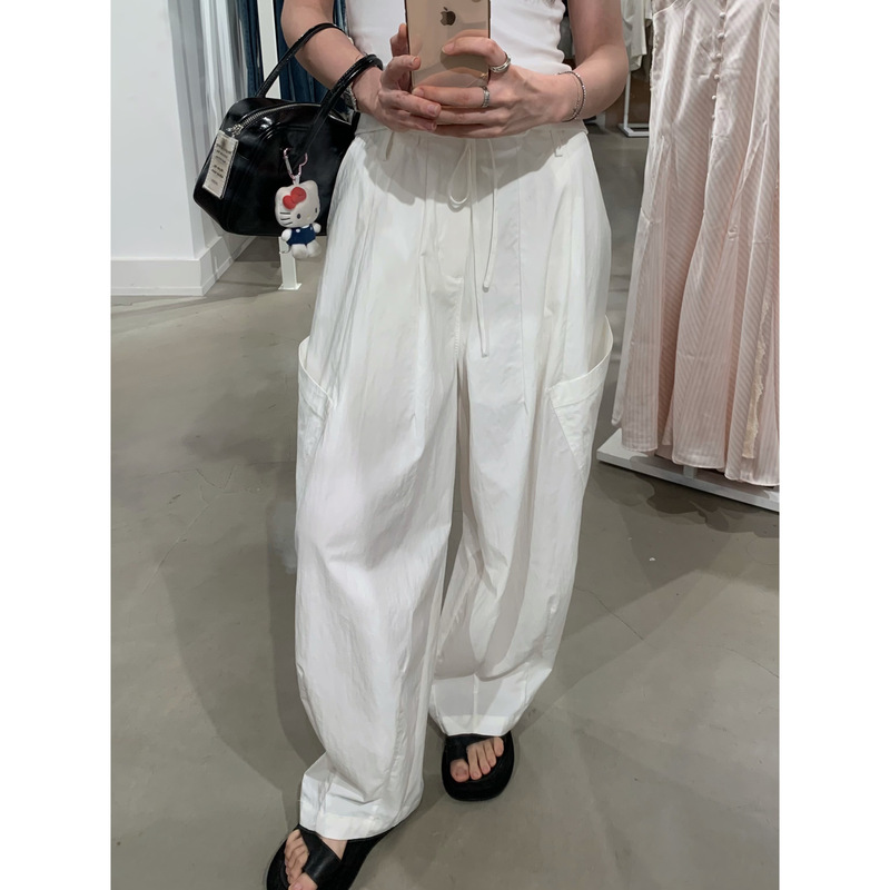 Undefined Nana's Same Style Fashionable Pants, Lightweight Cotton Brocade High-Density Loose Adjustable Drawstring Balloon Pants