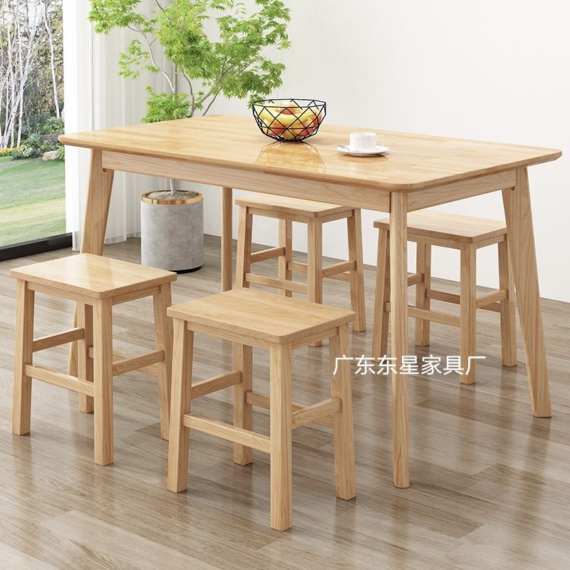 All-Solid Wood Fast Food Dining Table and Chairs for Home Use, Suitable for Small Apartments, Noodle Shops, Snack Bars, and Food Stalls; Breakfast Table and Chair Set with Rectangular Table Top All-Solid Wood Fast Food Dining Table and Chairs for Home Use, Suitable for Small Apartments, Noodle Shops, Snack Bars, and Food Stalls; Breakfast Table and Chair Set with Rectangular Table Top