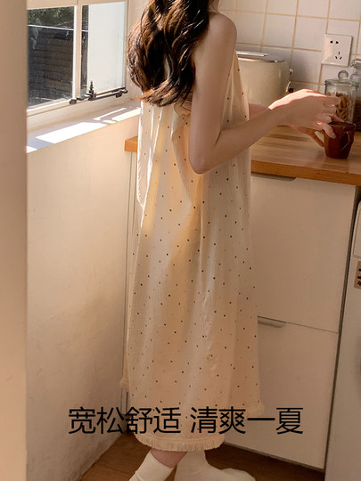 猫人带胸垫吊带睡裙女夏季薄款睡衣2025新款中长款甜美宽松家居服