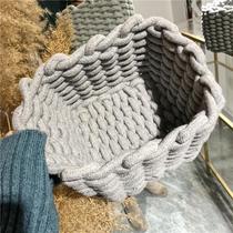 Loft storage basket straw woven Nordic handmade cotton rope storage basket home organization soft decoration photography display basket