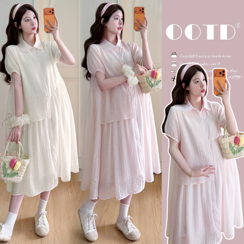 Maternity Wear 2026 New Summer Fashion High-End Dress with Lapel, Stylish Short-Sleeved Mid-Length Maternity Dress Maternity Wear 2026 New Summer Fashion High-End Dress with Lapel, Stylish Short-Sleeved Mid-Length Maternity Dress