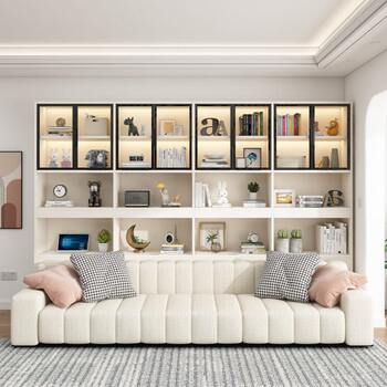 Integrated cabinet glass door custom household solid wood bookcase storage cabinet wall joint sofa cabinet living room storage