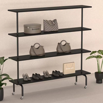 Clothing Store Bag-covered Shelf Womens Multilayer Floor Display Rack Shoes Show Shelf Black Shelf Mobile Belt Wheel