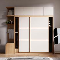 Nordic wood color wardrobe sliding door home bedroom modern simple solid wood assembly integrated sliding door wardrobe