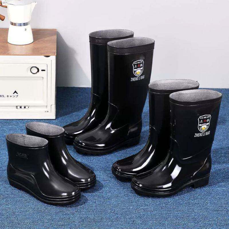 Labor Protection Men's Rain Boots, High-Top Short Rain Boots, Waterproof, Non-Slip, Thickened Velvet Lining, Acid and Alkali Resistant, Extra High Water Shoes, Kitchen Rubber Boots