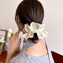 飞花法式复古白色发圈头绳大肠发圈蕾丝边可爱头花橡皮筋扎头发女