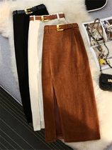 Autumn Winter Corduroy Womens Skirts with Belted 2024 New H