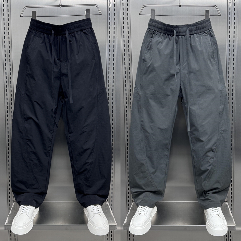 Summer Thin Breathable Quick-Drying Outdoor Sports Pants Men's Trendy Loose Straight Solid Color Drawstring Cool Casual Pants