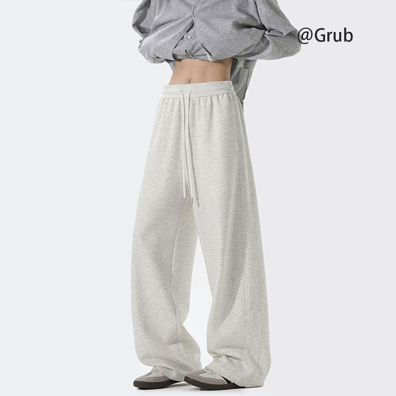 American-Style White and Gray Patchwork Sweatpants for Men and Women, Autumn Vintage Loose Drawstring Casual Pants, Trendy Brand Loose Sports Pants