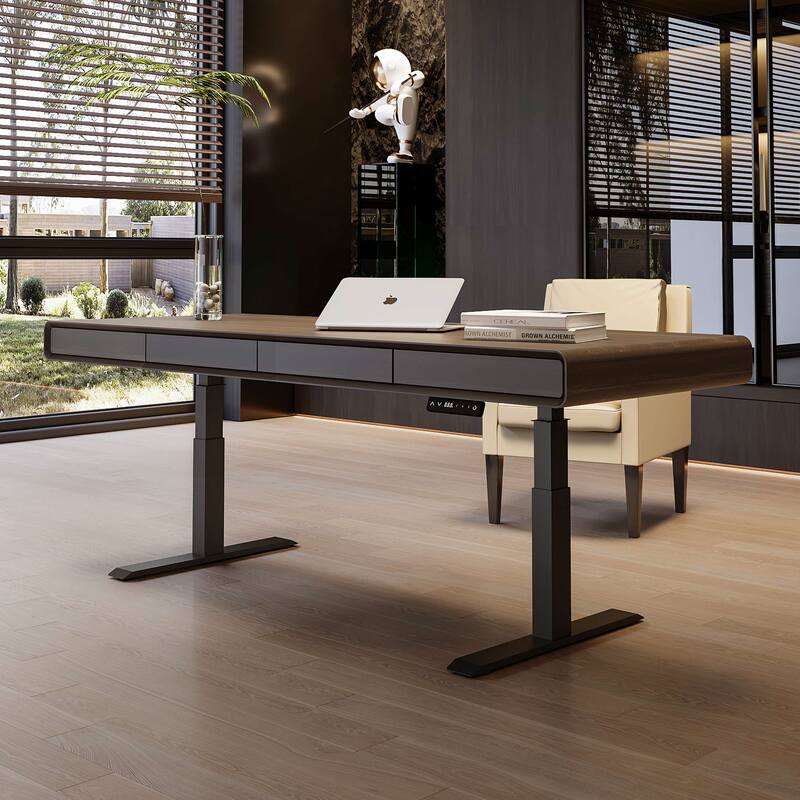 Electric Lifting Desk, Smart Living Room, Light Luxury Italian Minimalist Modern Home Double Computer Office Desk Workbench