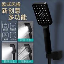 Shower booster shower head black square handheld shower head bathroom bath rough hole anti-blocking punch-free bracket