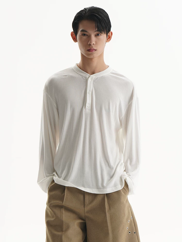 OU Утопия из лоозеляйци Лиоцелл Henley воротник лонгслив летняя тонкая полосатая футболка мужская и женская