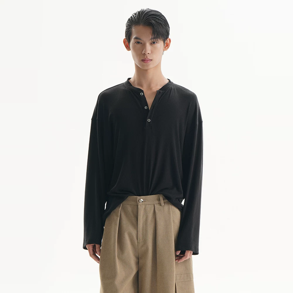 OU Утопия из лоозеляйци Лиоцелл Henley воротник лонгслив летняя тонкая полосатая футболка мужская и женская