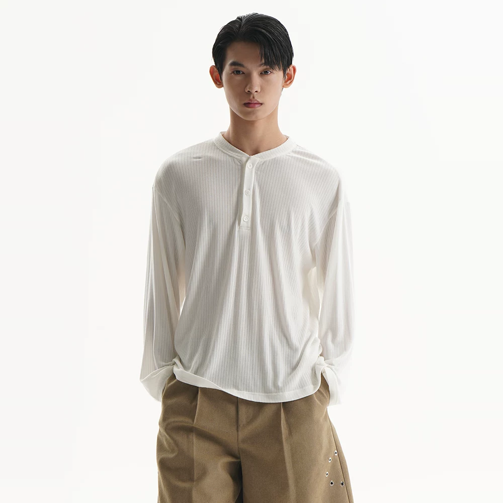 OU Утопия из лоозеляйци Лиоцелл Henley воротник лонгслив летняя тонкая полосатая футболка мужская и женская