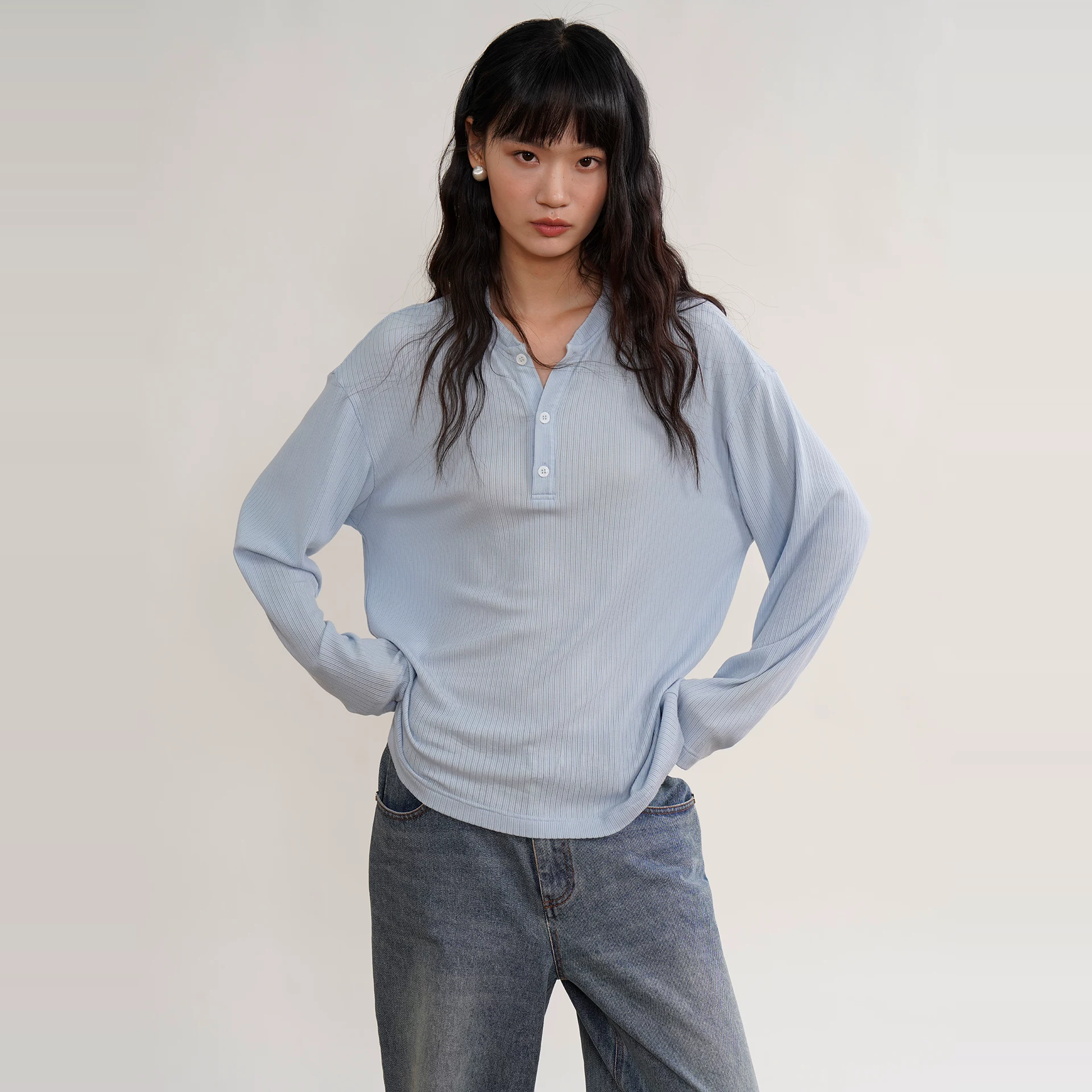 OU Утопия из лоозеляйци Лиоцелл Henley воротник лонгслив летняя тонкая полосатая футболка мужская и женская