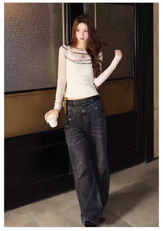 Uhot/Youhuo26 Summer Beige and Black Pendant-Printed Sheer Blouse Cool and Stylish: Paired with Inner Wear Uwlr1N660M