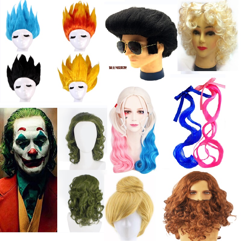 Clown Joker Fleck Suicide Squad Hair Bundle Disco Afro Tinkerbell Wig Halloween Headgear