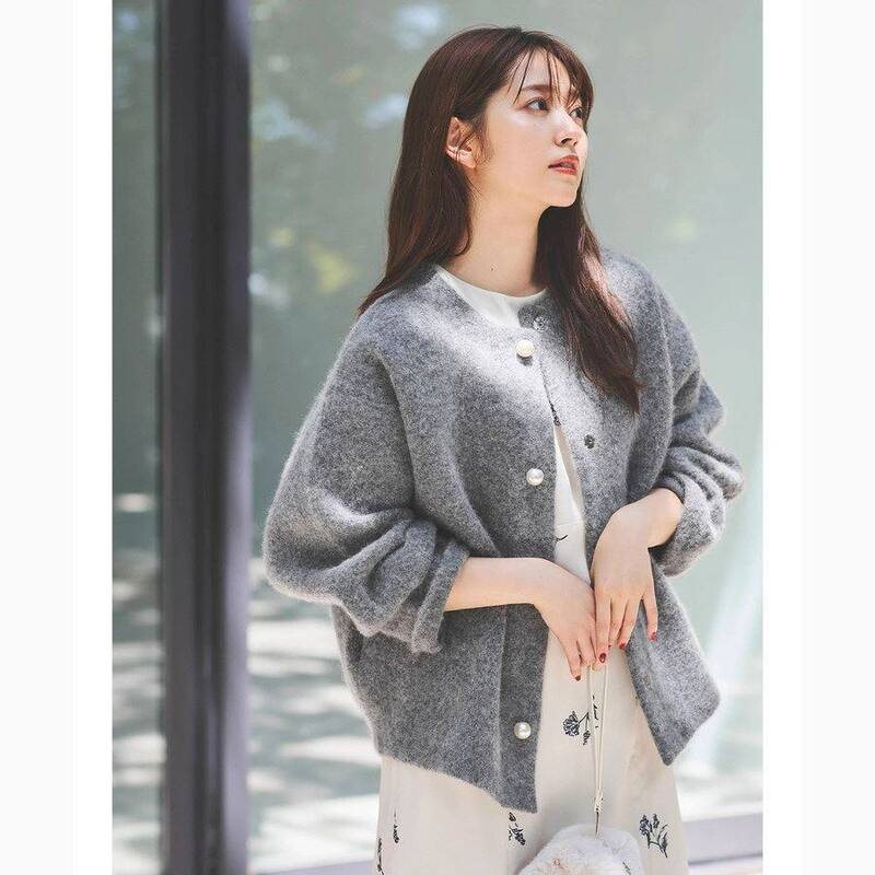 Rir Exclusive Pure Original High-End Special Animal Fur Celebrity-Style Pearl Button Round Neck Cardigan Jacket