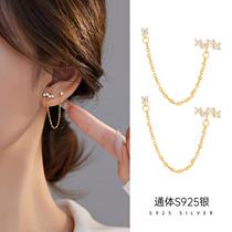 Under the Banyan Tree S925 Silver European and American Ins Minimalist Chain Diamond Earrings Studs Earrings Womens Trendy Exquisite Multiple Ear Holes Personality