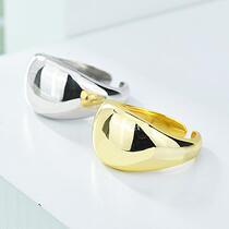 Xiaos 925 sterling silver open-ended womens ring geometric shape cool style simple glossy hand decoration European and American ring