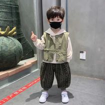 Bazhu Bazhu boys sweatshirt vest suit 2024 new fashion baby casual clothes childrens spring and autumn clothing