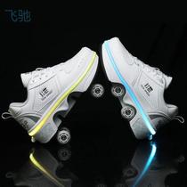 K3O four-wheeled heelys invisible roller skates childrens wheel shoes deformation shoes breathing light roller skates double row dry
