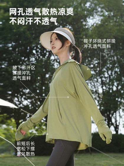 夏季指尖防晒衣女冰丝原纱防紫外线黑胶护手防晒服宽松大码短外套