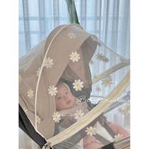 Korean style baby stroller embroidered daisy mosquito net full cover universal baby stroller anti-mosquito net trolley high view