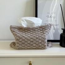 日式家用布艺纸巾套车载卫生间挂式抽纸盒北欧复古针织毛线纸巾袋
