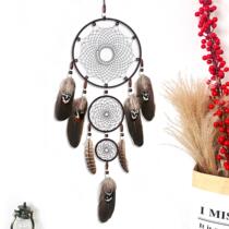 Black dream catcher hanging feather wind chime hand-woven creative wall hanging three-ring pendant hot sale