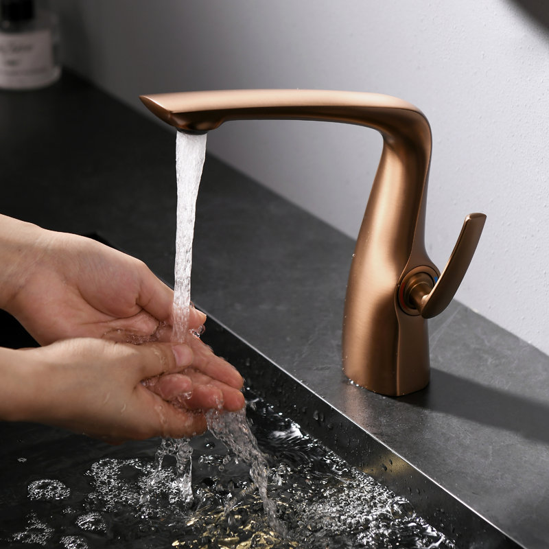 Italian Minimalist Swan Luxury Retro All-Copper Hot and Cold Bathroom Sink Faucet Brushed Rose Gold
