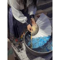 Intangible cultural heritage lacquer fan handmade diy material package folding fan pigment special floating paint ancient country style production team building warm-up