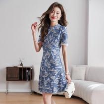 New Chinese style national style dress womens summer improved cheongsam 2024 new high-end small slim short skirt