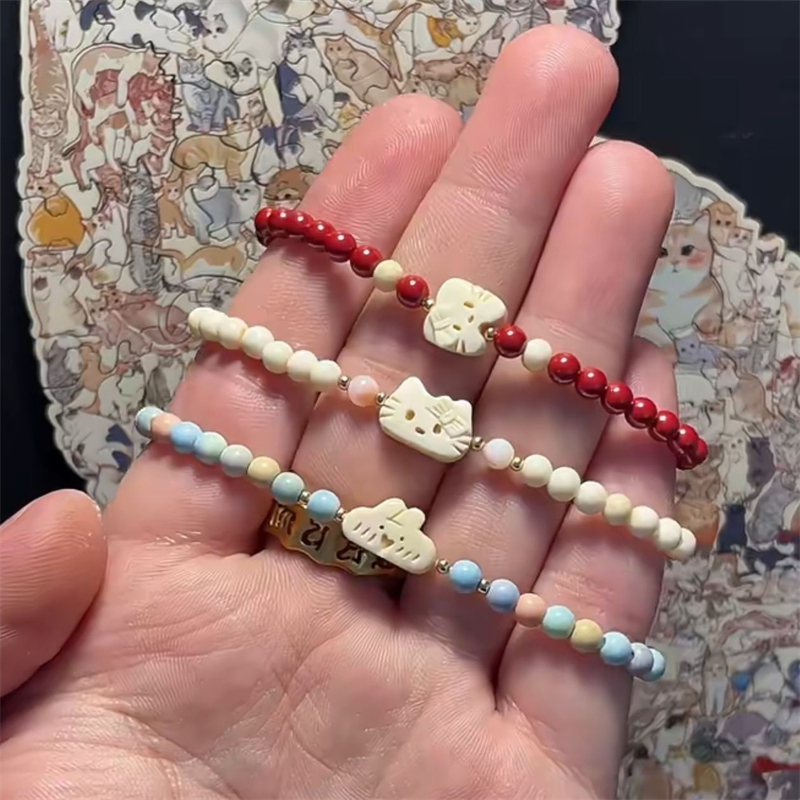 Kitty Three-Piece Set of Colorfulful Beaded Bracelets for Women, Cute and Versatile Dopamine Zen Bracelets, Couple Bestie Bracelets