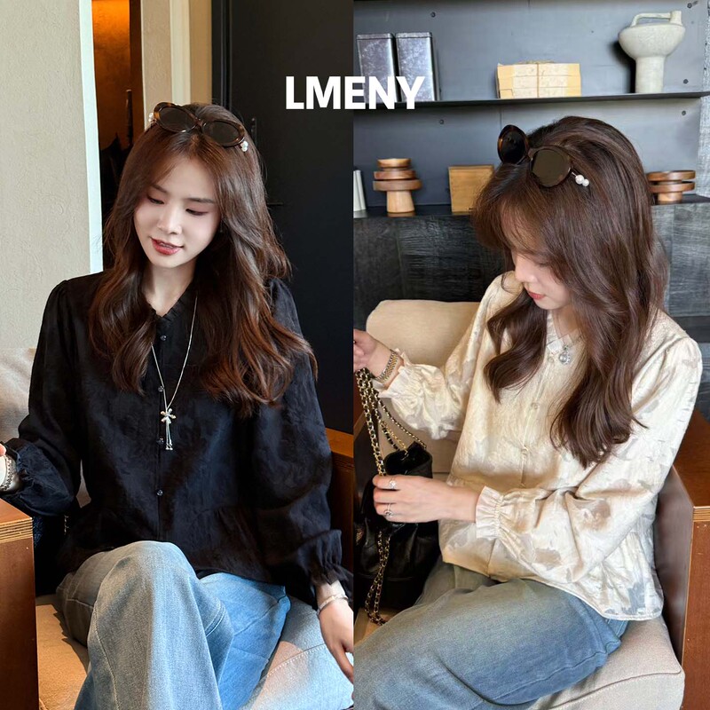 Mengjie Clothing [Early Autumn Floral Story] Rayon Blouse for Women 2026 Autumn New Style Ruffled V-Neck Long Sleeve Top