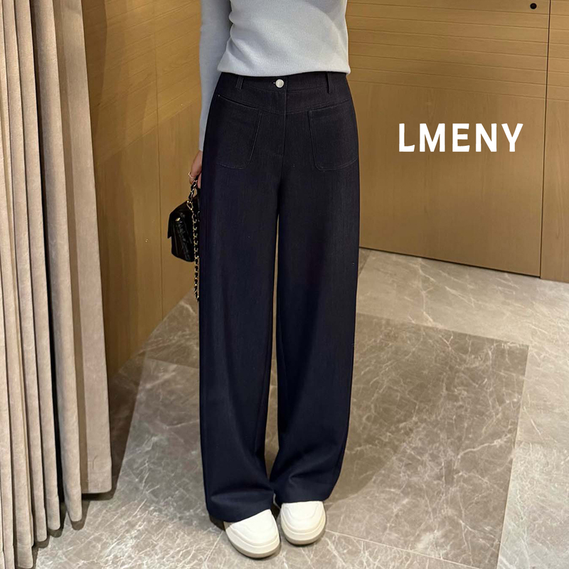 Mengjie【Ideal Pants】Long Leg Secret Code~ Copper Ammonia Wool Blend Patch Pocket Faux Denim Straight Pants Mengjie【Ideal Pants】Long Leg Secret Code~ Copper Ammonia Wool Blend Patch Pocket Faux Denim Straight Pants
