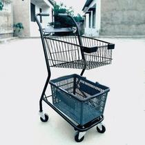 Supermarket trolley shopping cart Japanese-style double-layer basket trolley KTV special trolley convenience store small shopping cart