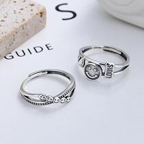 Yunchaoxuan S925 sterling silver Korean Dongdaemun double-layer smile cross ring retro old hip-hop style ring for women