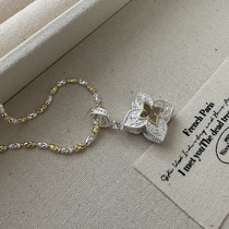 S925 sterling silver Korean version niche gold and silver contrast Tangcao pendant simple basic classic side pendant silver jewelry