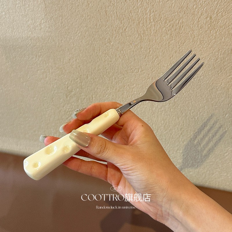 |Coottro Cute Fruit Fork|304 Stainless Steel Western Food Fork Pasta Fork Salad Fork Ceramic Handle |Coottro Cute Fruit Fork|304 Stainless Steel Western Food Fork Pasta Fork Salad Fork Ceramic Handle