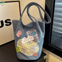 Denim bag womens 2024 new trendy fashion tote bag versatile large capacity canvas bag bucket bag