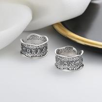 Chaosheng S925 sterling silver retro matte wide version hollow six-character mantra heart sutra ethnic style mens and womens open ring
