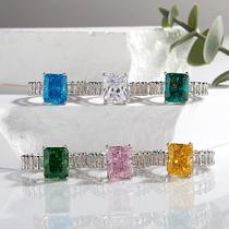 Douyin Live S925 sterling silver ice flower cut ring for women high carbon diamond radiant cut colored treasure ring Europe and America