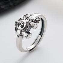 Chaosheng S925 sterling silver good meaning auspicious elephant open ring retro trend fashion ethnic style food ring