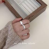 Omni Korean S925 sterling silver smiley face brushed wide version ring women ins niche design fashion simple index finger ring