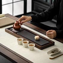 Black gold stone solid wood tea tray household kung fu tea set tea sea rectangular dry bubble table drainage dual-use tea set small tray