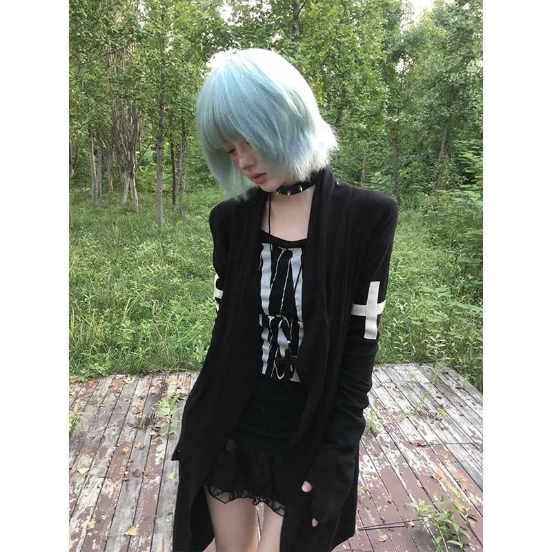 Y2K Subculture Knitted Cardigan Jacket for Women Early Autumn New Punk Style Long Robe Visual Style Wizard Robe Top Y2K Subculture Knitted Cardigan Jacket for Women Early Autumn New Punk Style Long Robe Visual Style Wizard Robe Top
