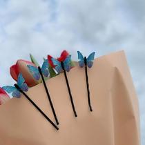 Blue butterfly hair clip small one-word clip Korean version cute and sweet side clip ins internet celebrity super fairy hair clip hot selling style